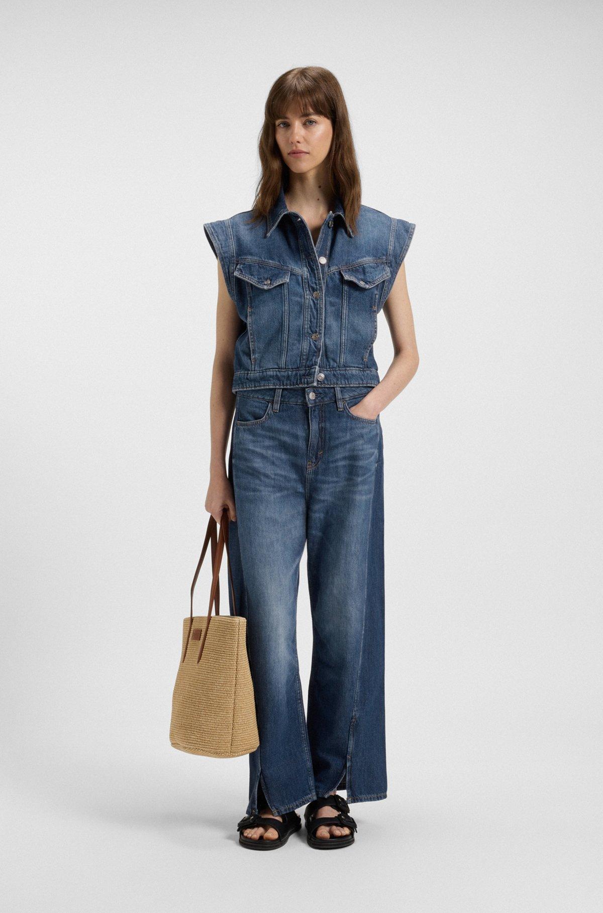 Boxy sleeveless jacket in indigo denim Product Image