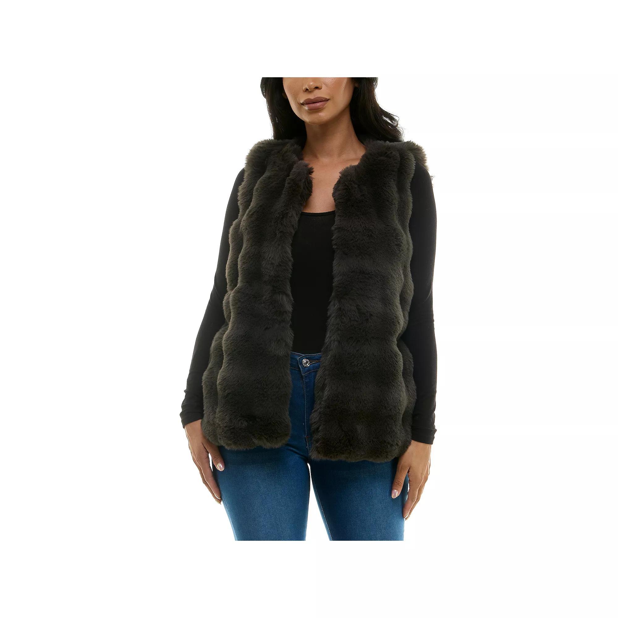 Women's Nina Leonard Collared Faux Fur Vest, Size: XL, Deep Grey Product Image