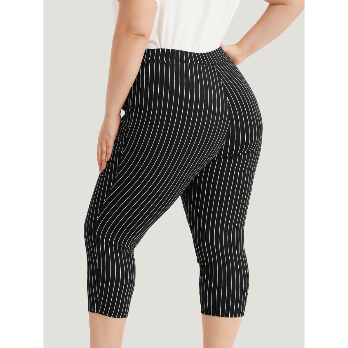 Plus Size Striped High Rise Pocket Elastic Waist Skinny Pants Women Black Office Skinny High Rise Work Pants BloomChic 14-16/1X Product Image