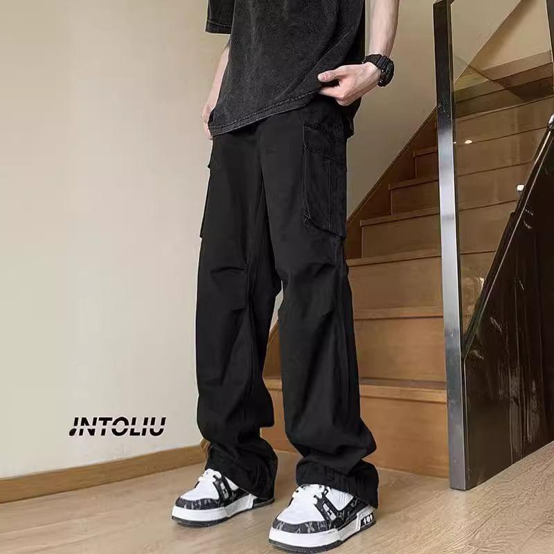 Mid Rise Plain Wide Leg Cargo Pants Product Image