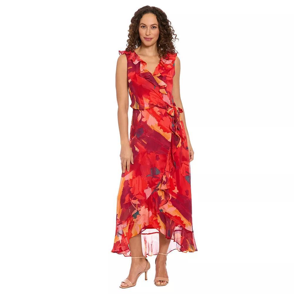 Women's London Times Ruffled Chiffon Maxi Dress, Size: 16, Flame Pink Product Image
