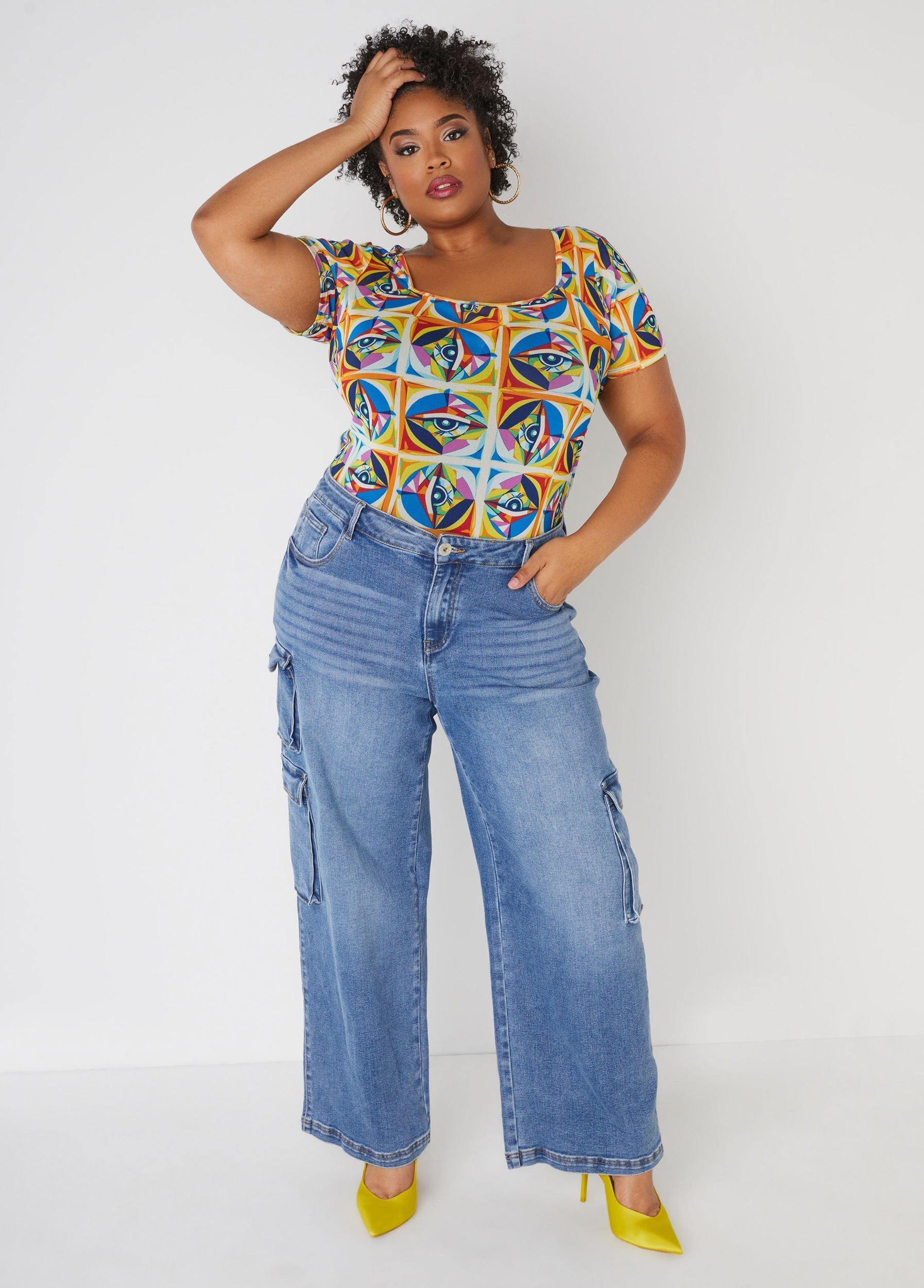 Plus Size Eye Print Mesh Tee Ashley Stewart Product Image