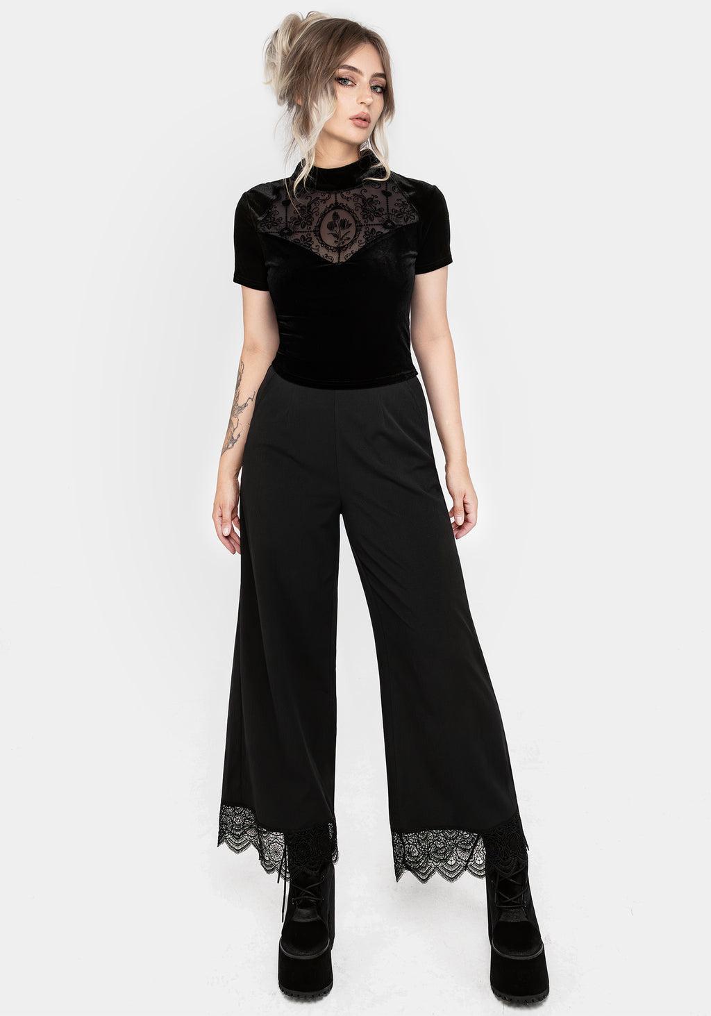 Cameo Floral Flocked Mesh Velour High Neck Top Product Image