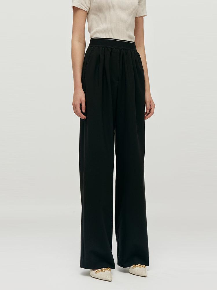 Worsted Woolen Straight Pants With Elastic Waistband Product Image
