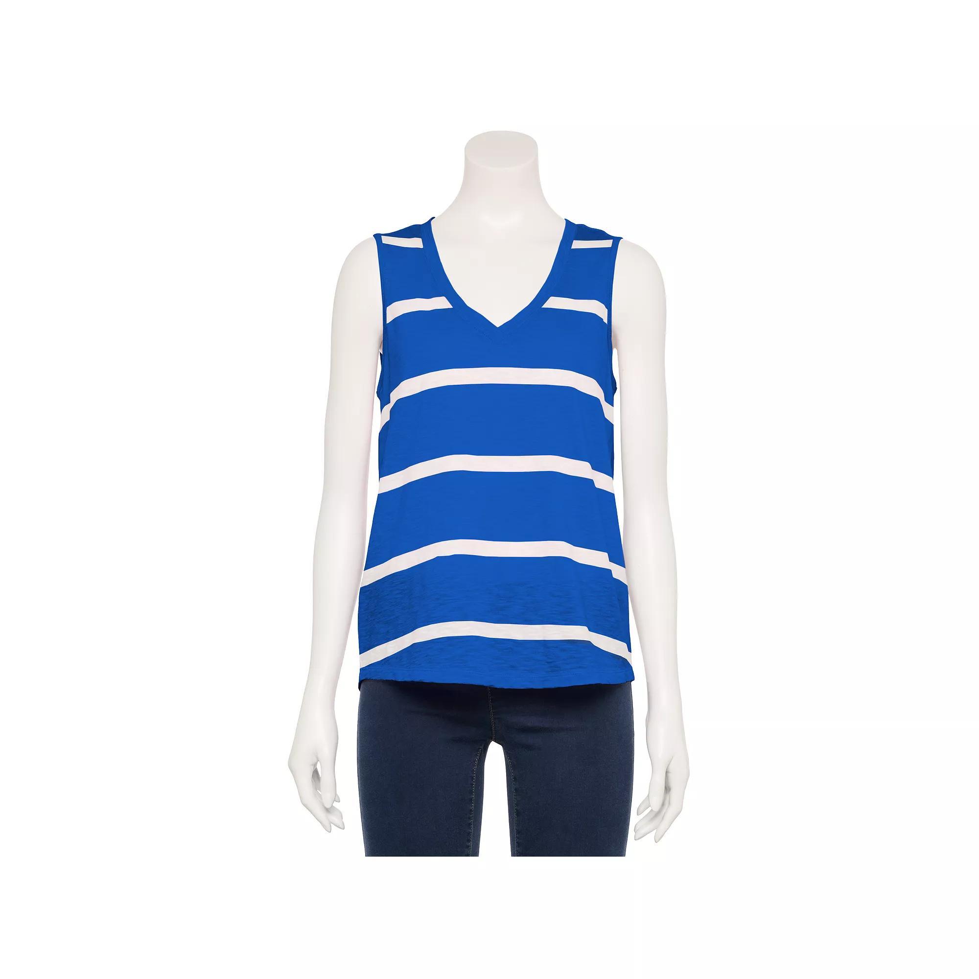 Women's Sonoma Goods For Life® Elevated V-Neck Tank Top, Size: Medium, Bright Blue Stripe Product Image