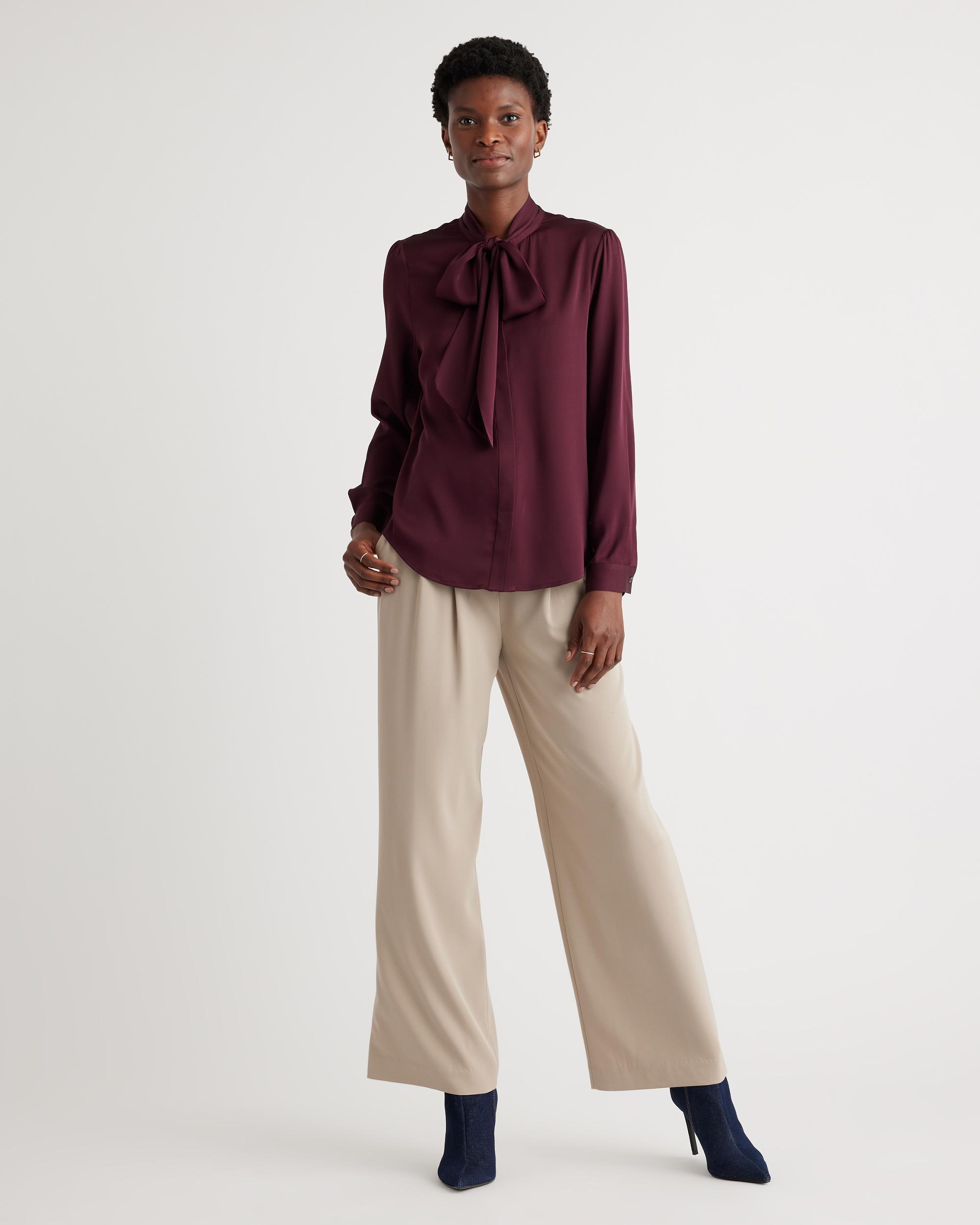 Quince | Women's Washable Stretch Silk Tie Neck Blouse Product Image
