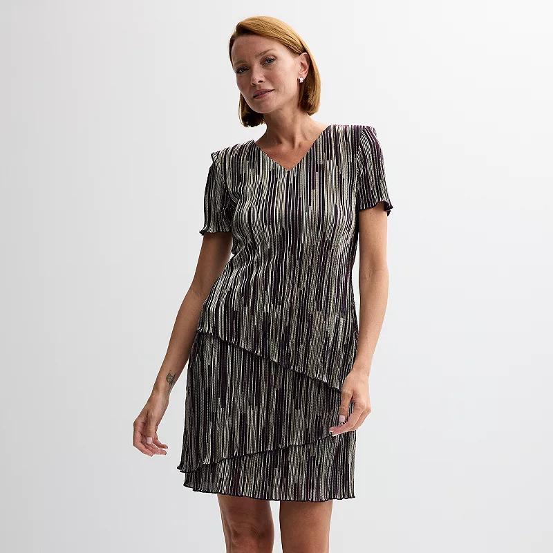 Women's Connected Apparel Short Sleeve Tiered Mini Dress, Size: 14, Eggplant Product Image