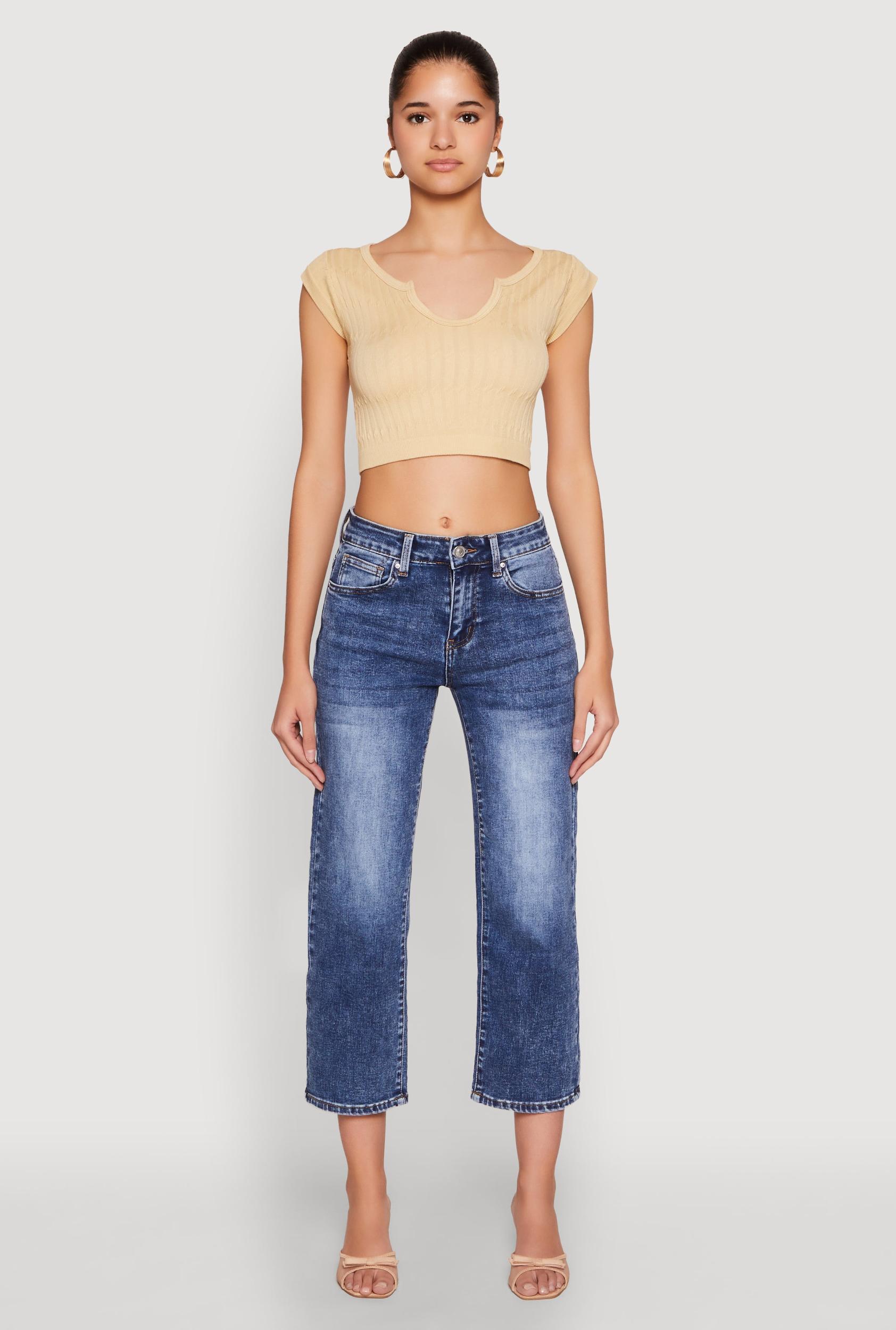 Womens Seamless Notch Neck Crop Top Product Image
