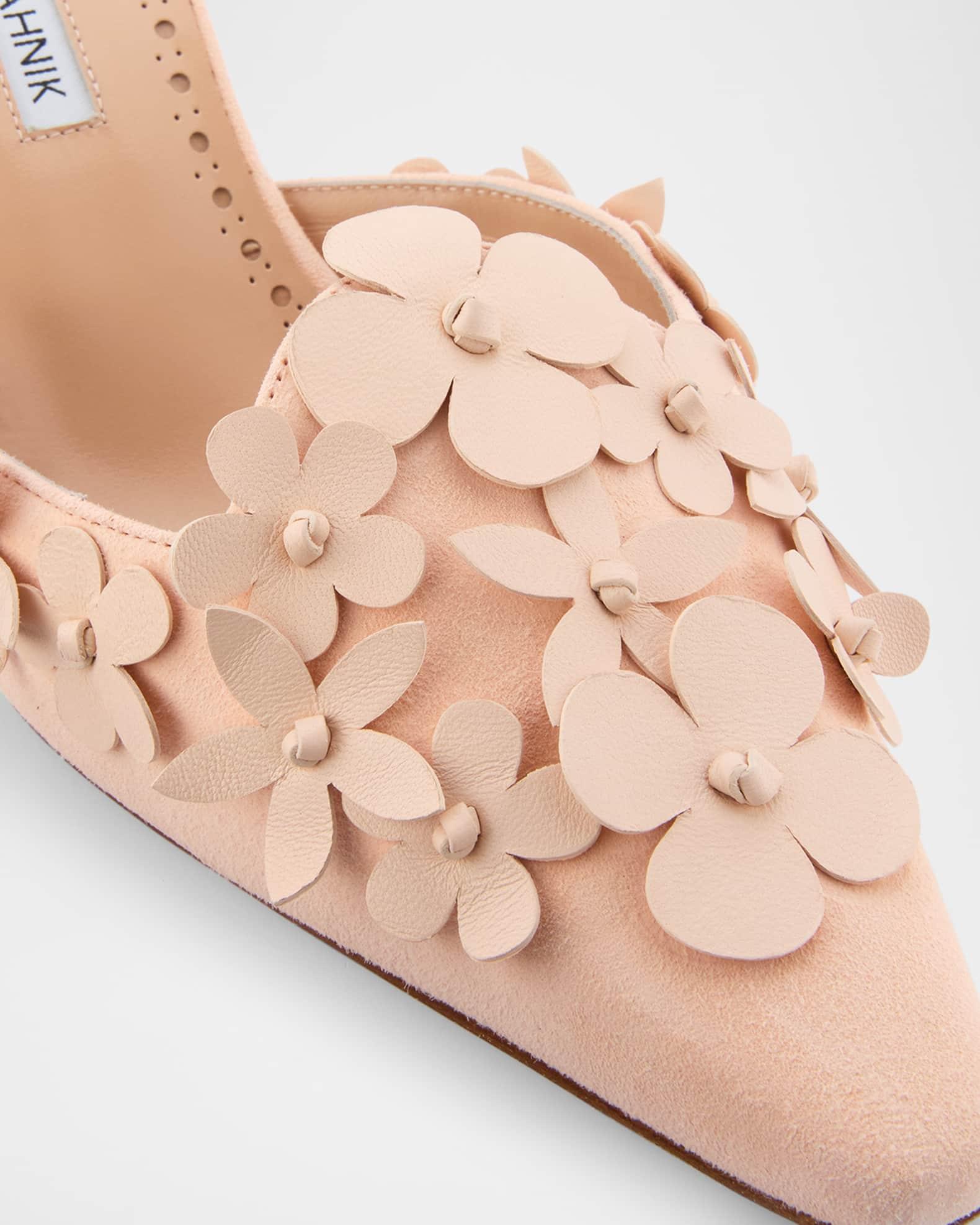 Harnes Flower Suede Kitten-Heel Mules Product Image