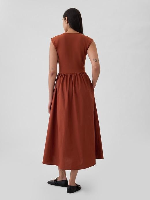 Drop-Waist Mixed Media Midi Dress Product Image