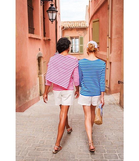 Lilly Pulitzer x Saint James Voissey Contrast Stripe Round Neck 3/4 Sleeve Fine Gauge Knit Sweater Product Image