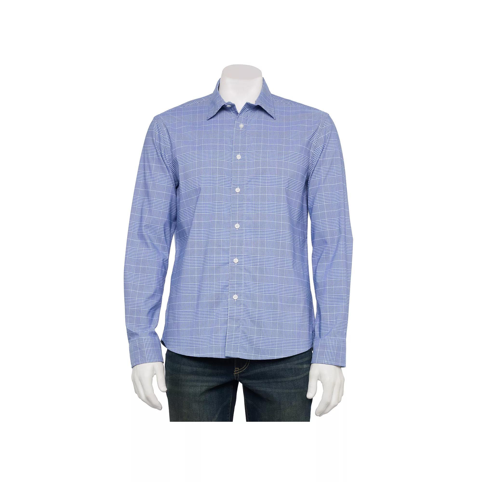 Men's Sonoma Goods For Life® Long-Sleeve Performance Shirt, Size: Medium, Gingham White Purple Product Image