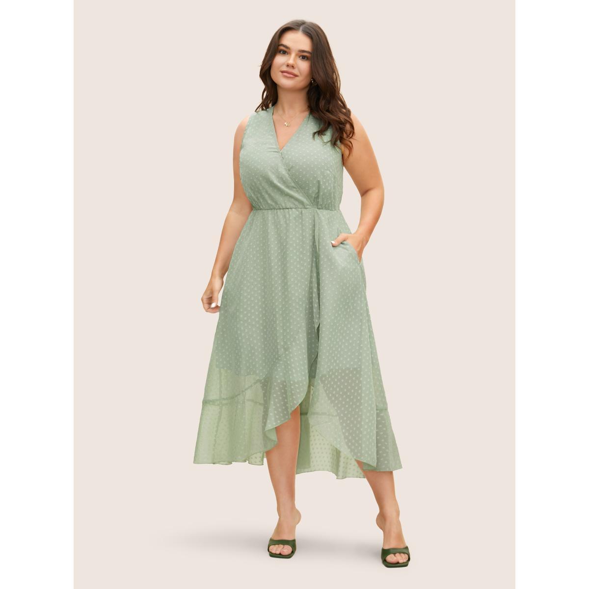 Plus Size Overlap Collar Texture See Through Dress Palemauve Women Elegant Texture Overlap Collar Sleeveless Curvy BloomChic 22-24/3X Product Image