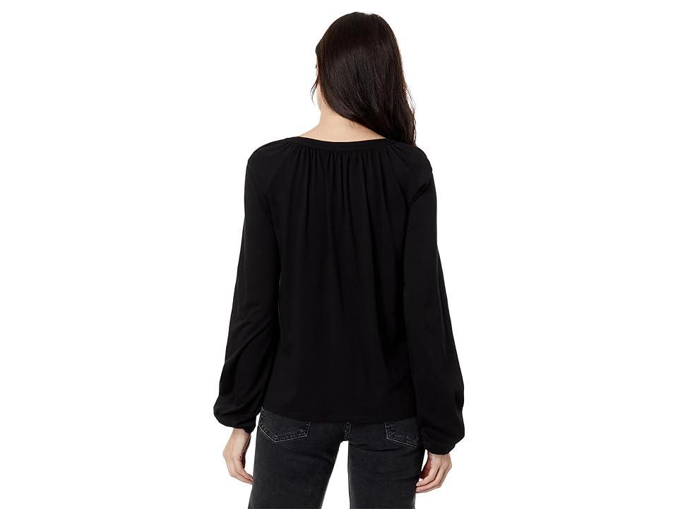 bobi Los Angeles Split-Neck Long Sleeve Shirred Tee Women's Clothing Product Image