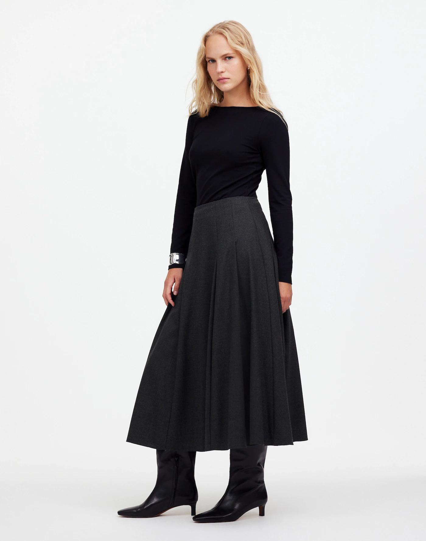 Flannel Pleated Maxi Skirt Product Image