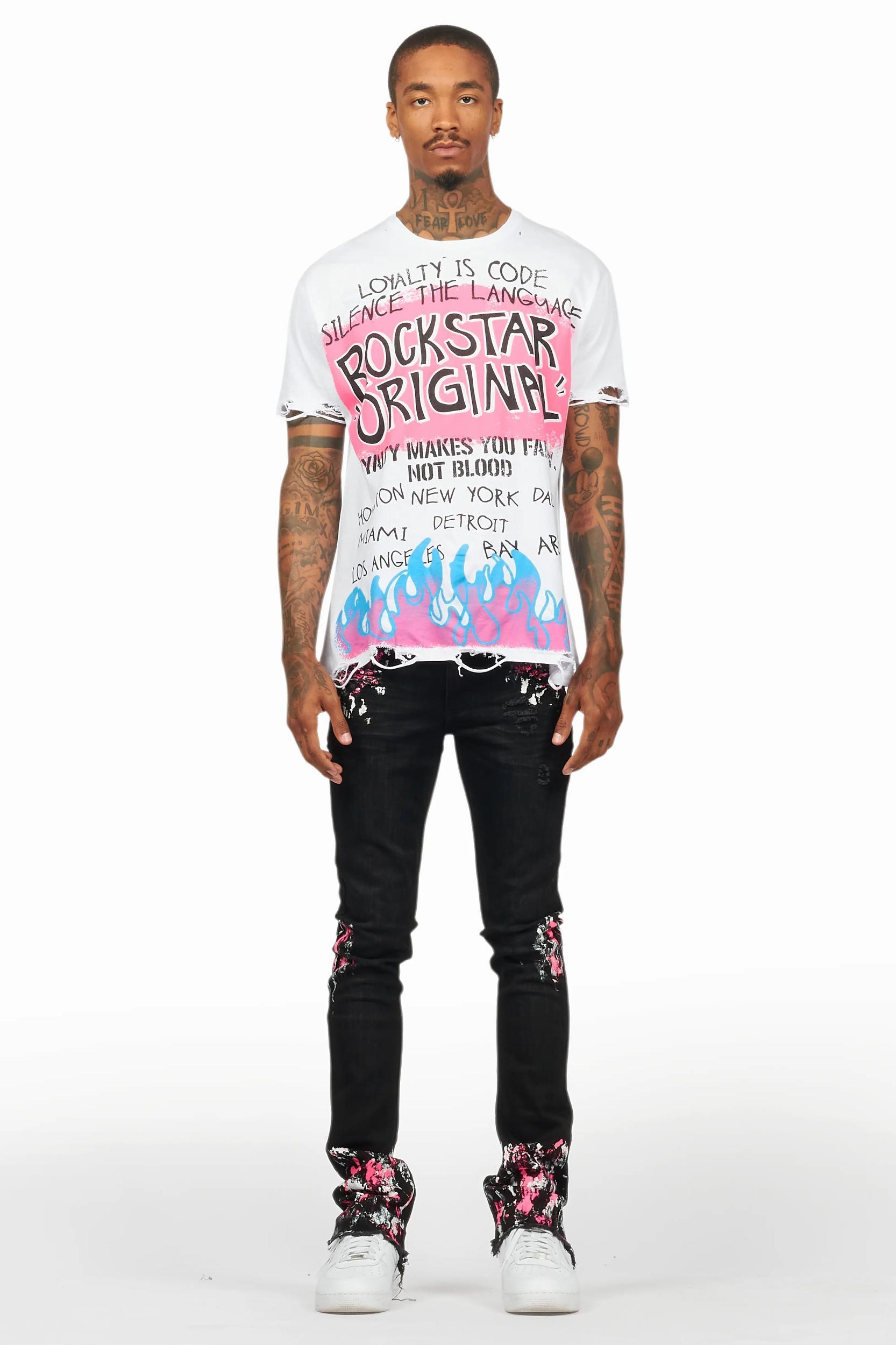 Kodak Black/Pink Painter Stacked Flare Jean Male Product Image
