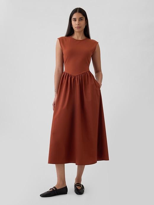 Drop-Waist Mixed Media Midi Dress Product Image