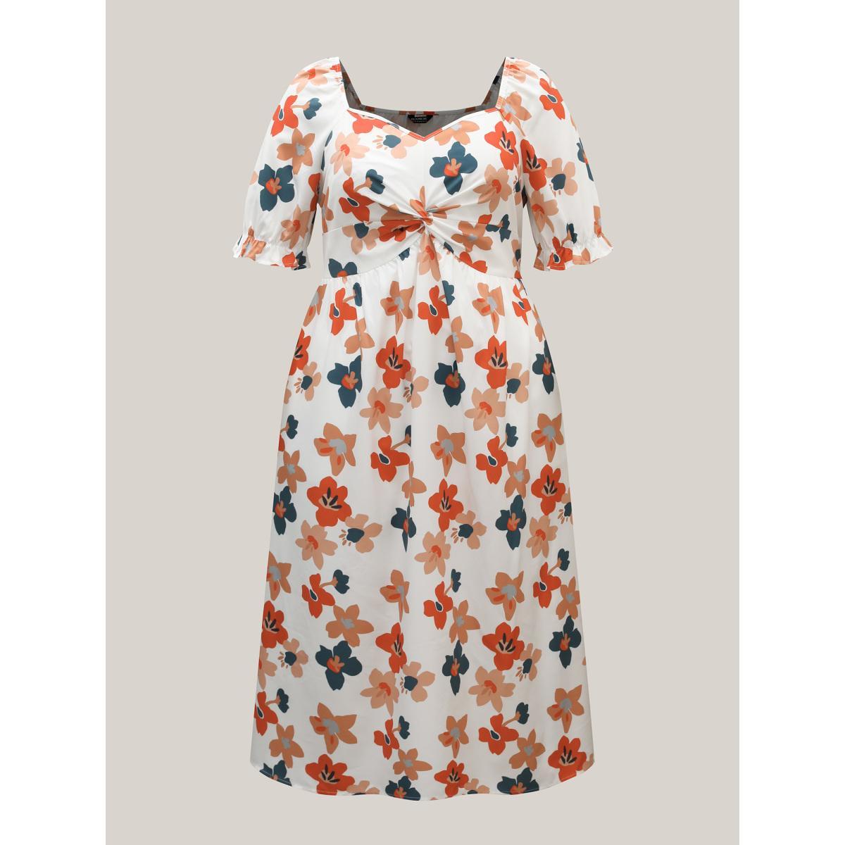 Plus Size Sweet Floral Front-Twist Lined Maxi Dress Multicolor Women Elegant Twist Heart neckline Short sleeve Curvy BloomChic 12/L Product Image