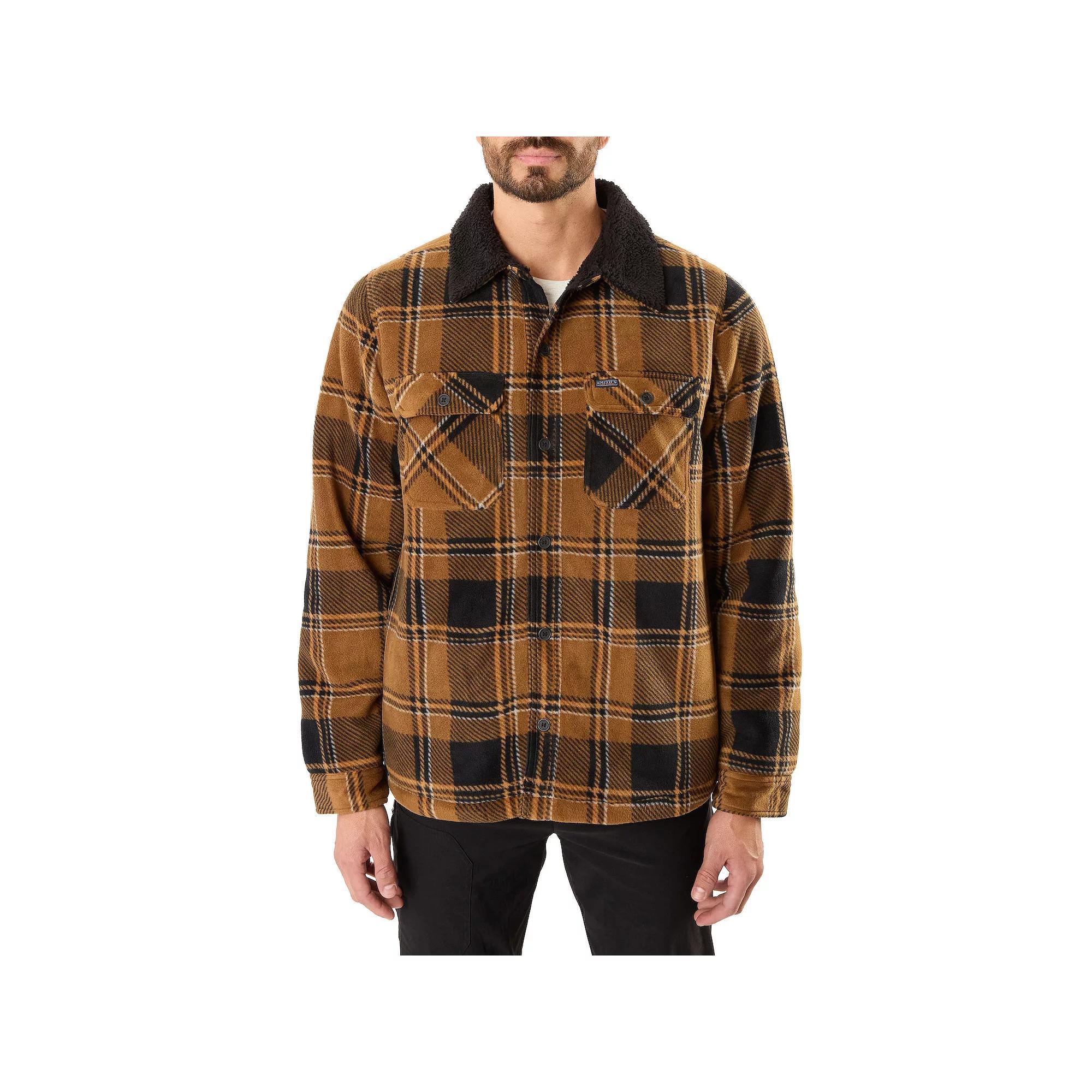 Big & Tall Smith's Workwear Sherpa-Lined Plaid Polarfleece Jacket, Men's, Size: 3XB, Camel Product Image