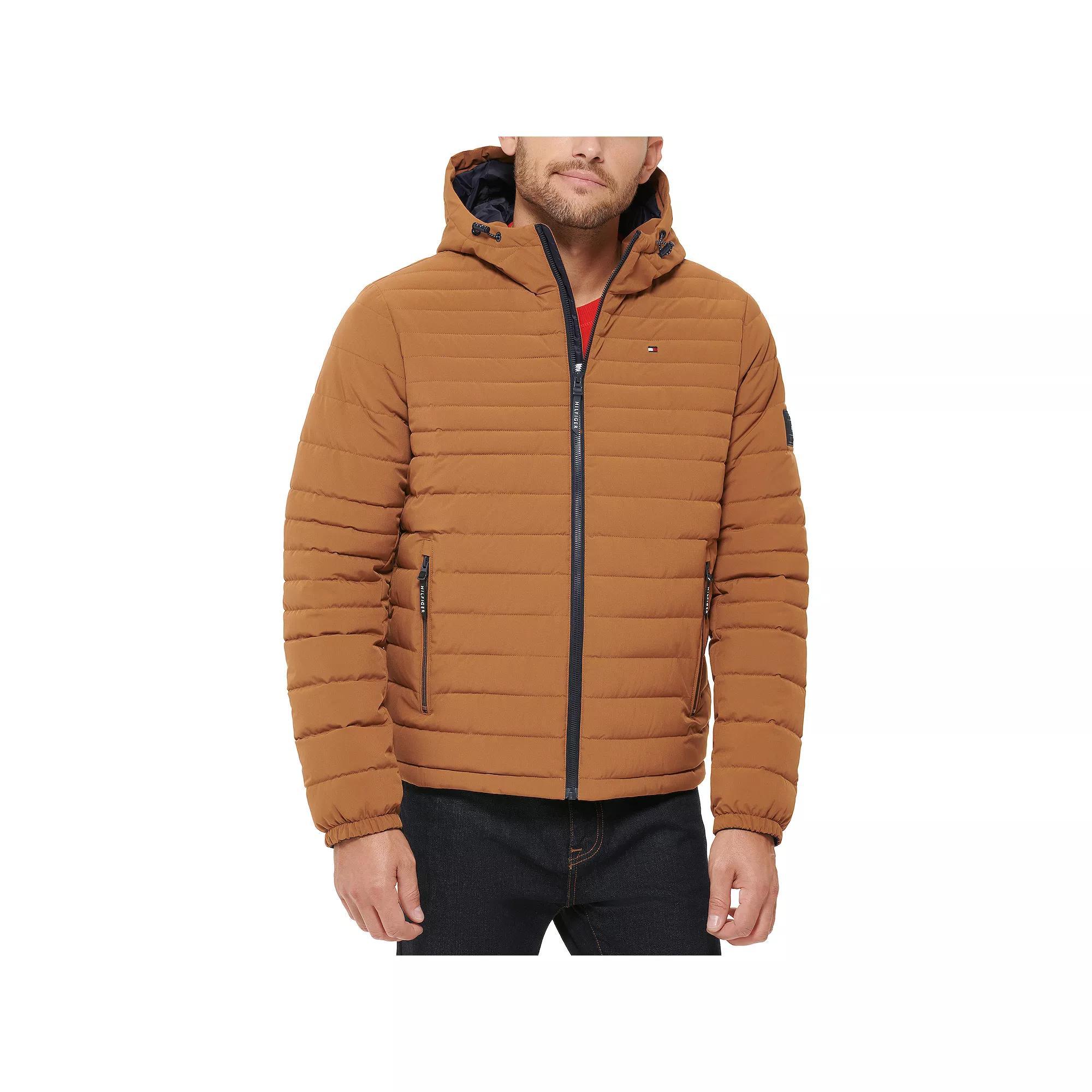 Men's Tommy Hilfiger Stretchy Hooded Puffer Jacket, Size: XL, Black Product Image