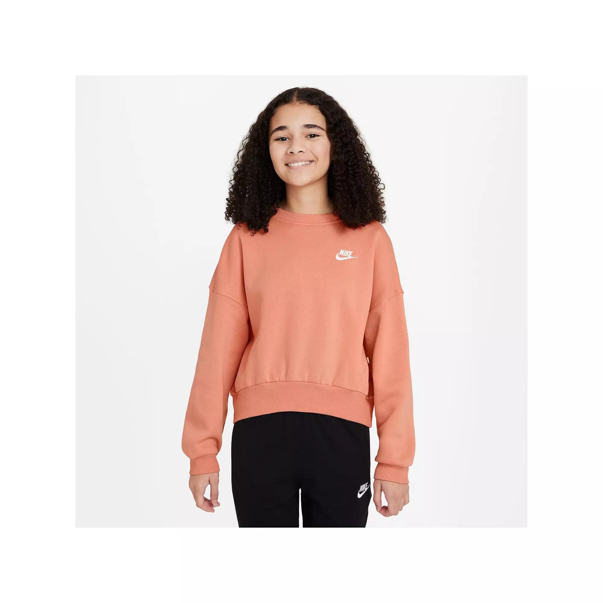 Girls 7-16 Nike Sportswear Club Embroidered Logo Fleece Crewneck Sweatshirt, Girl's, Size: Large, Pink Product Image