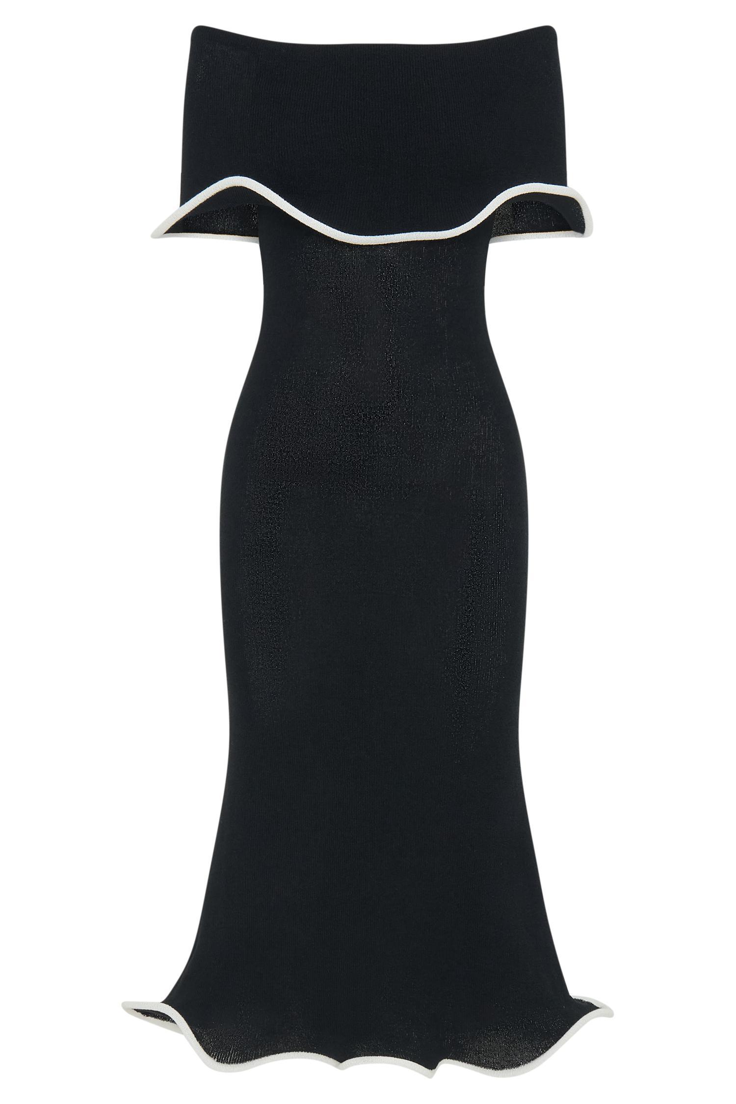 Molly Off Shoulder Knit Midi Dress - Black/White Product Image