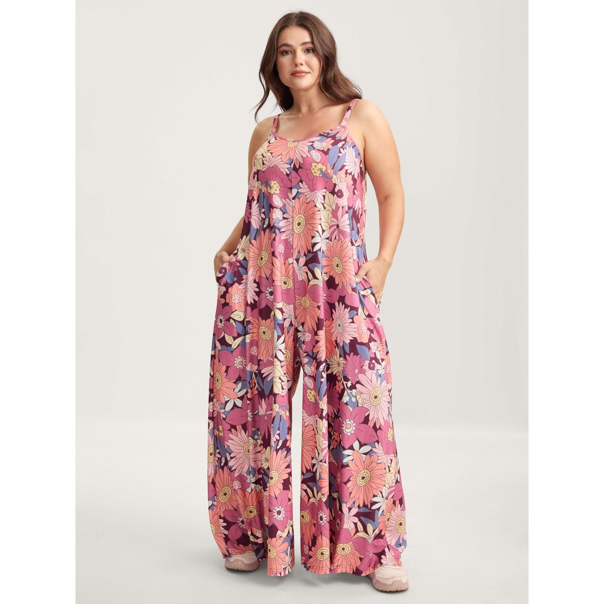 Plus Size Burgundy Vivid Groove Stretchy Adjustable Jumpsuit Women Sleeveless Non Everyday-Casual Loose Jumpsuits BloomChic 14-16/1X Product Image