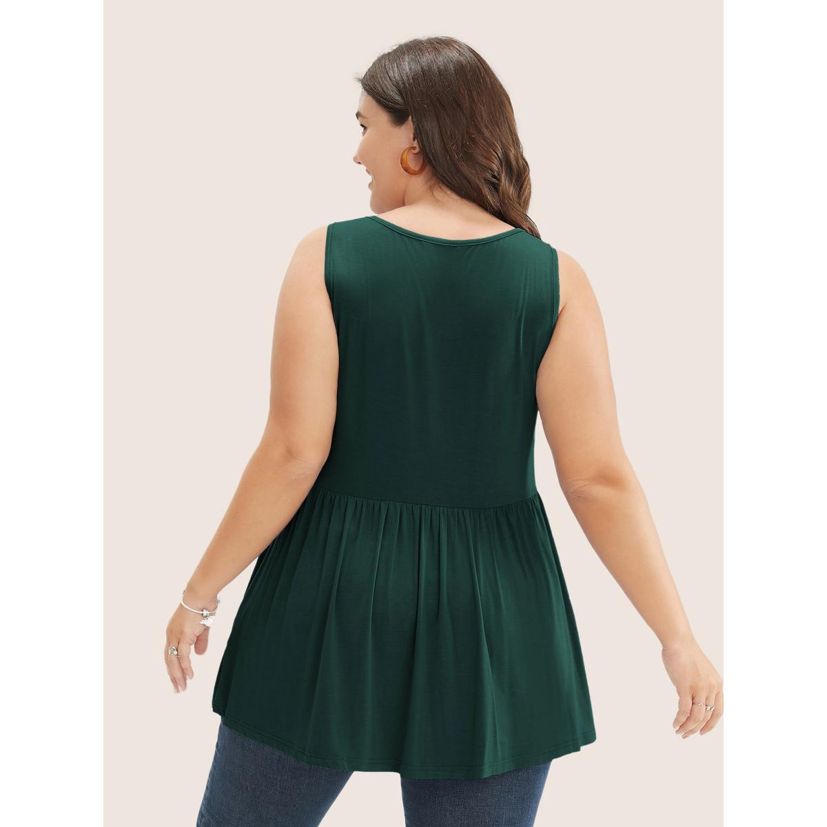 Plus Size Solid Square Neck Button Detail Ruffle Hem Tank Top Women DarkGreen Casual Button Square Neck Everyday Tank Tops Camis BloomChic 14-16/1X Product Image