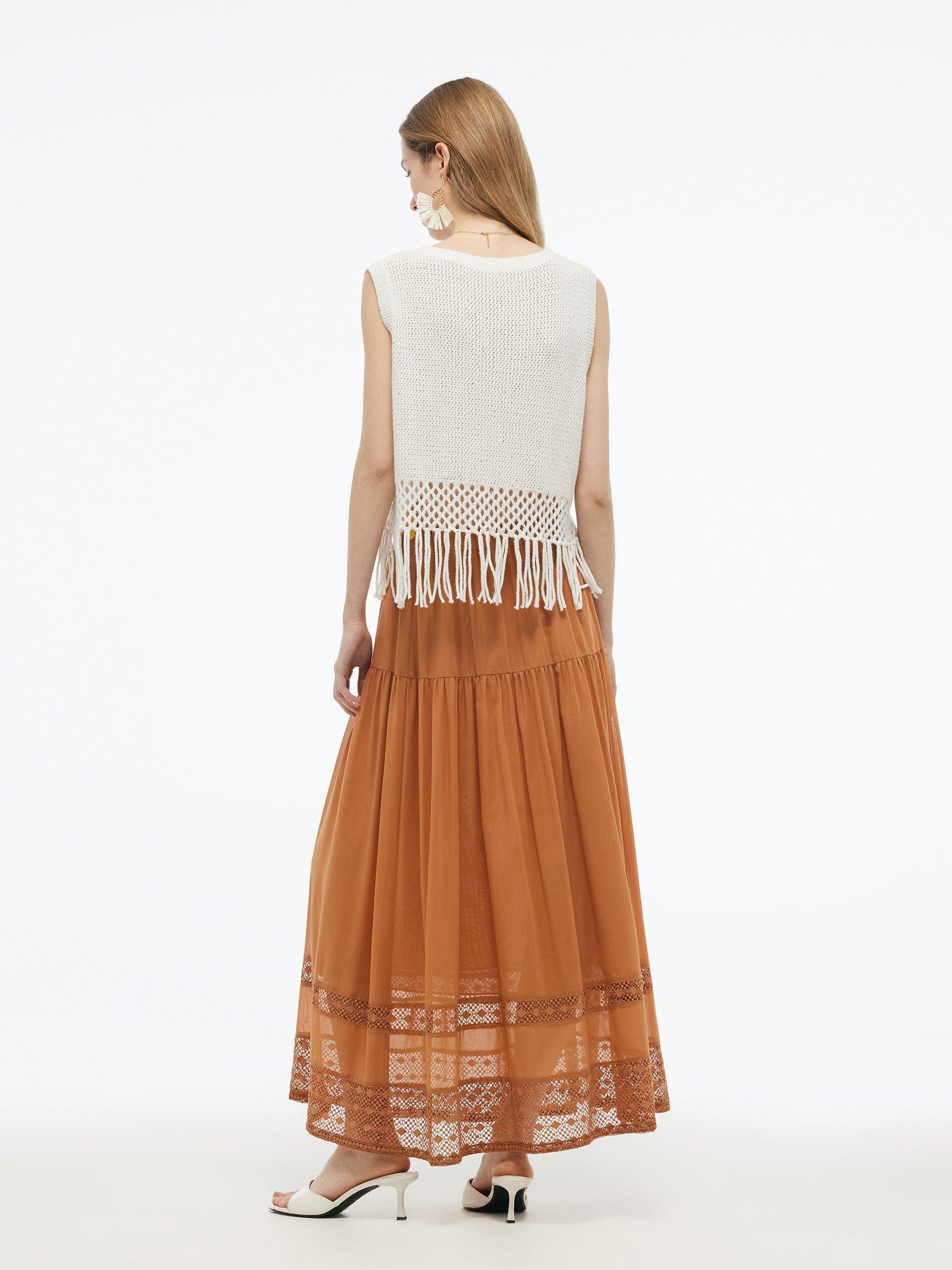 100% Cotton Patchwork Lace Embroidered Women Skirt Product Image