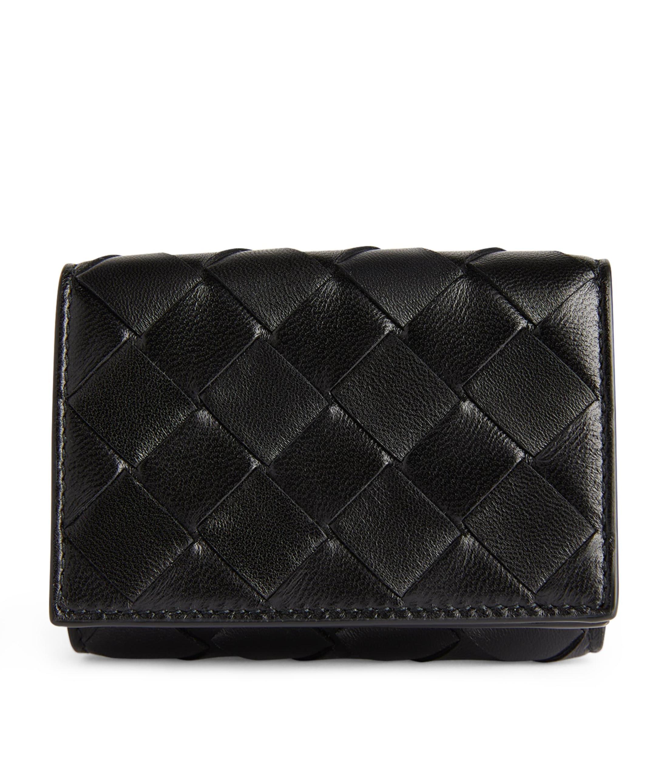 BOTTEGA VENETA Leather Intrecciato Card Holder In Gold Product Image