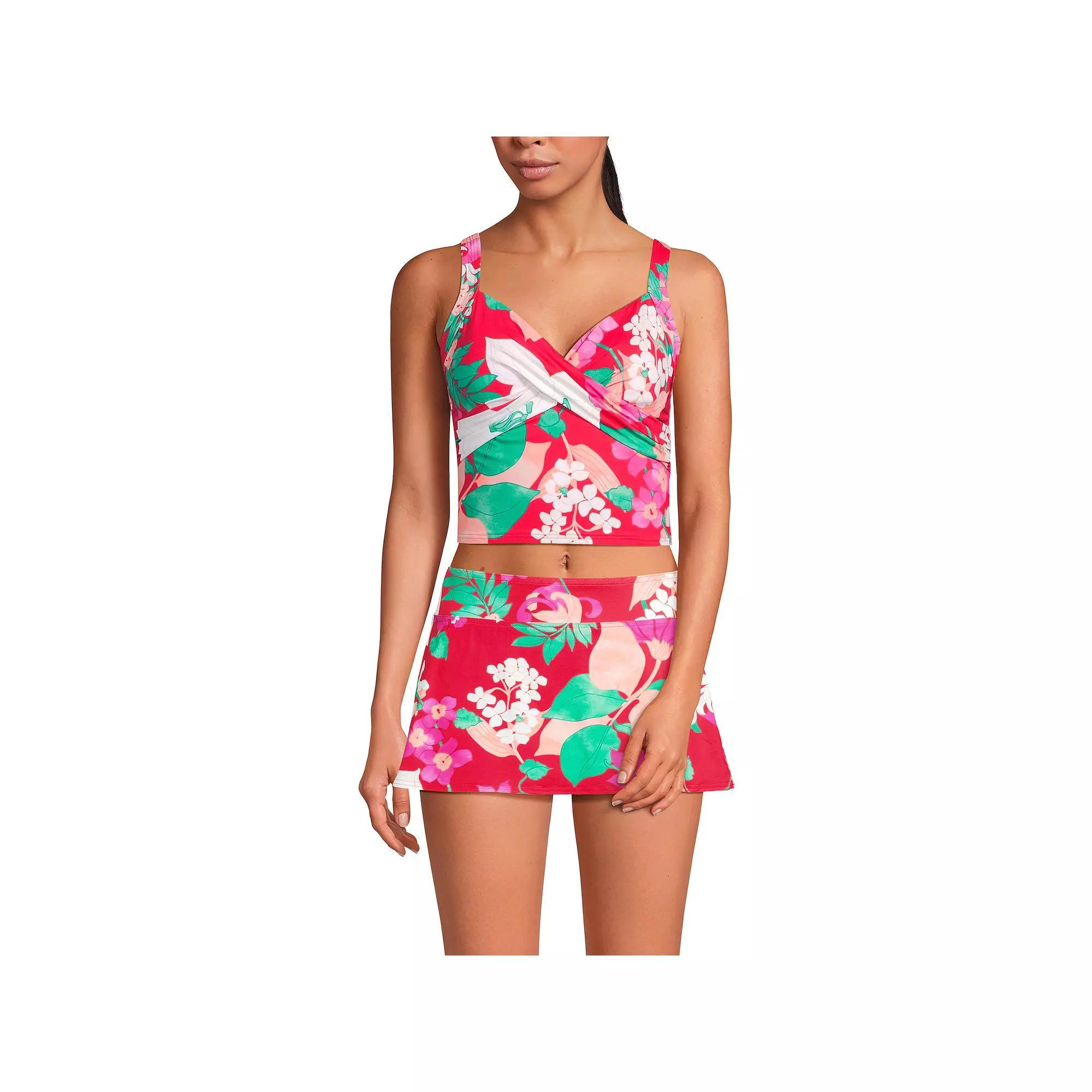 Womens Lands End Chlorine Resistant Wireless Cropped Tankini Top Pink Rose Lilies Product Image
