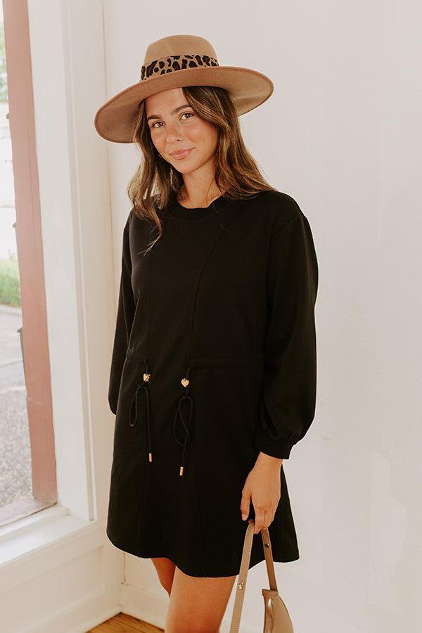 Latte Run Drawstring Mini Dress in Black Product Image