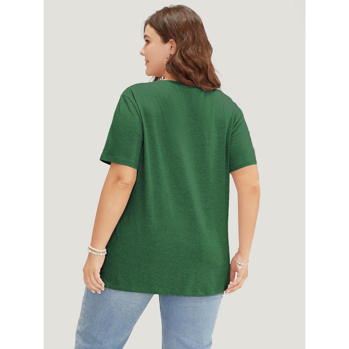 Plus Size Cartoon Dog & Floral Print Short Sleeve T-shirt ArmyGreen Women Casual Plain Natural Flowers Dailywear T-shirts BloomChic 10/M Product Image