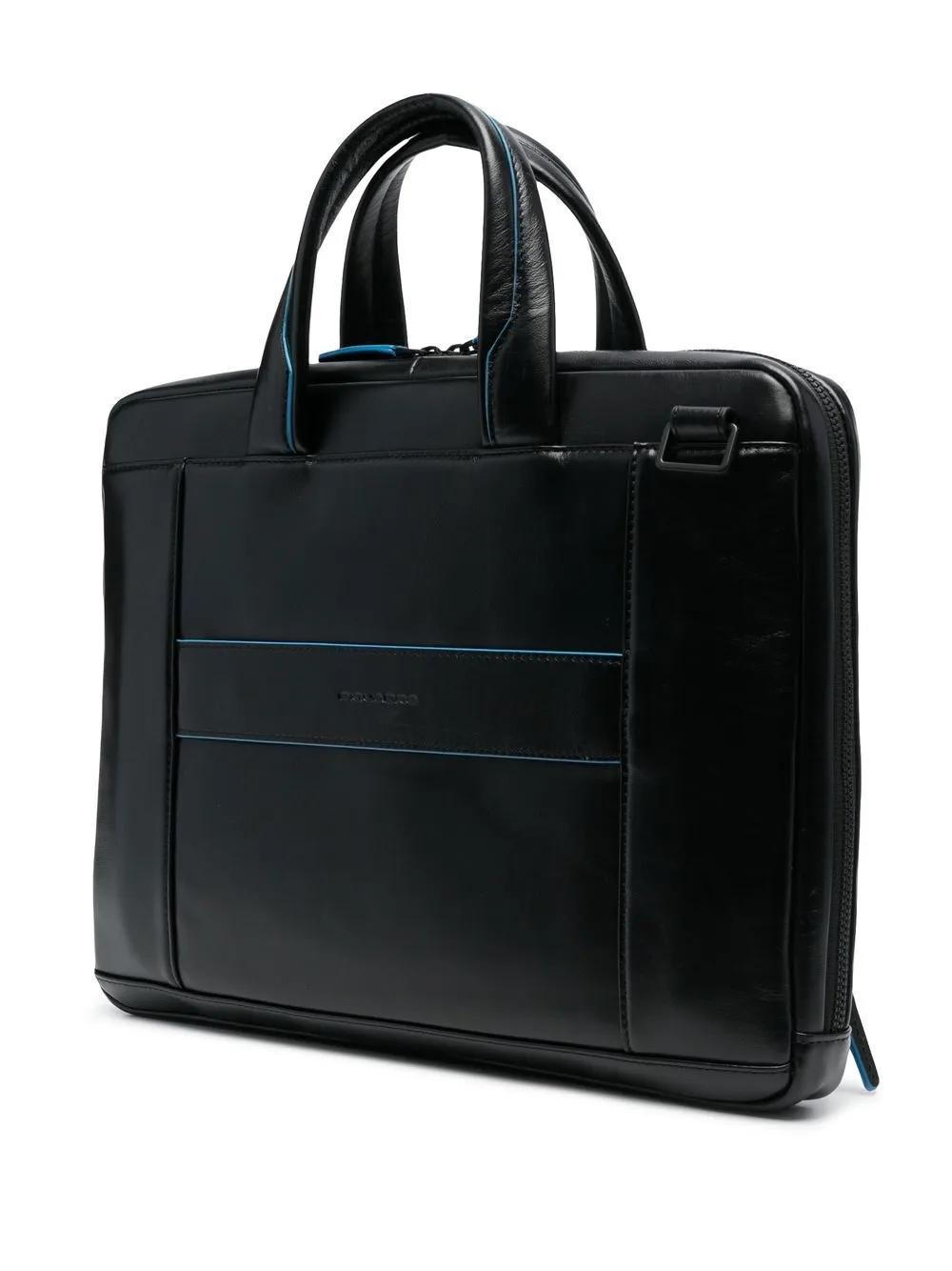 PIQUADRO Debossed Logo Leather Laptop Bag In Schwarz Product Image