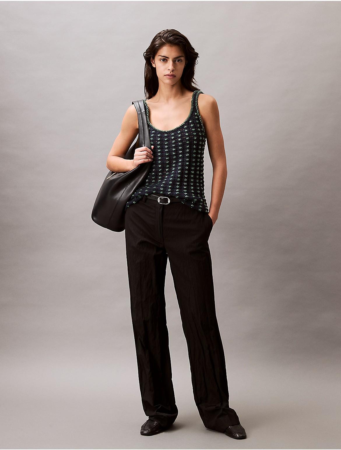 Calvin Klein Womens Beaded Cotton Crochet Tank - Navy Product Image