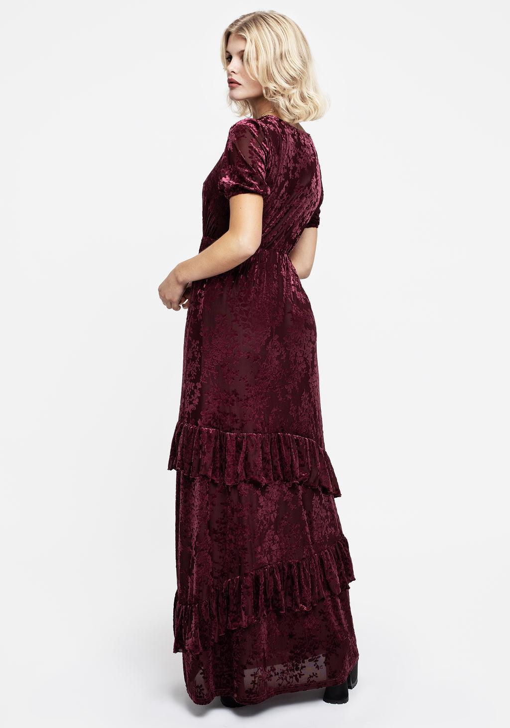 Monotropa Floral Flocked Velour Frill Midaxi Dress Product Image