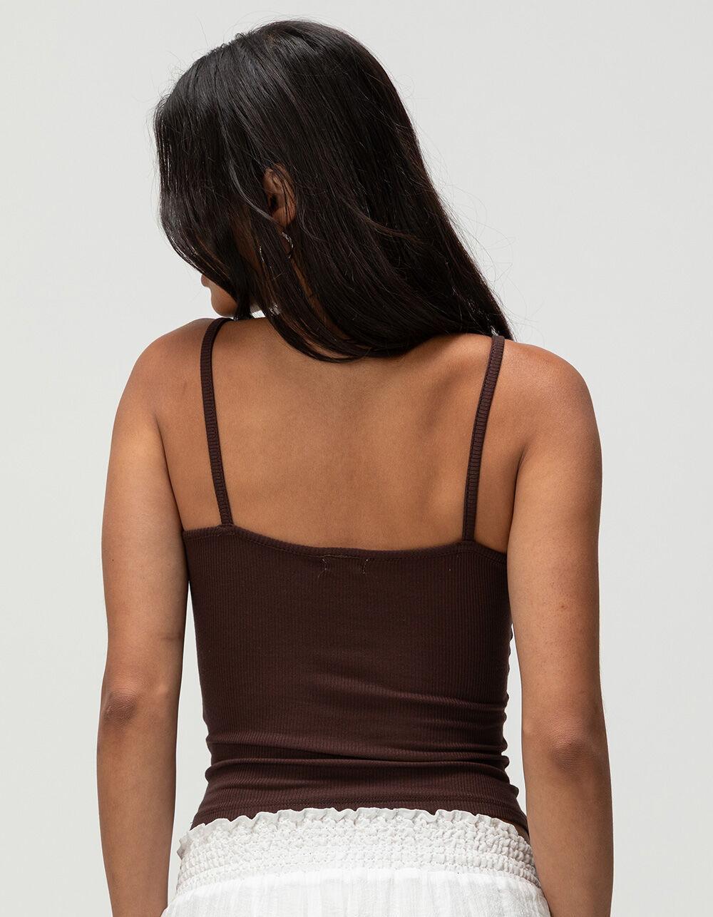 TILLYS Womens Lace Trim Cami - DARK BROWN Product Image