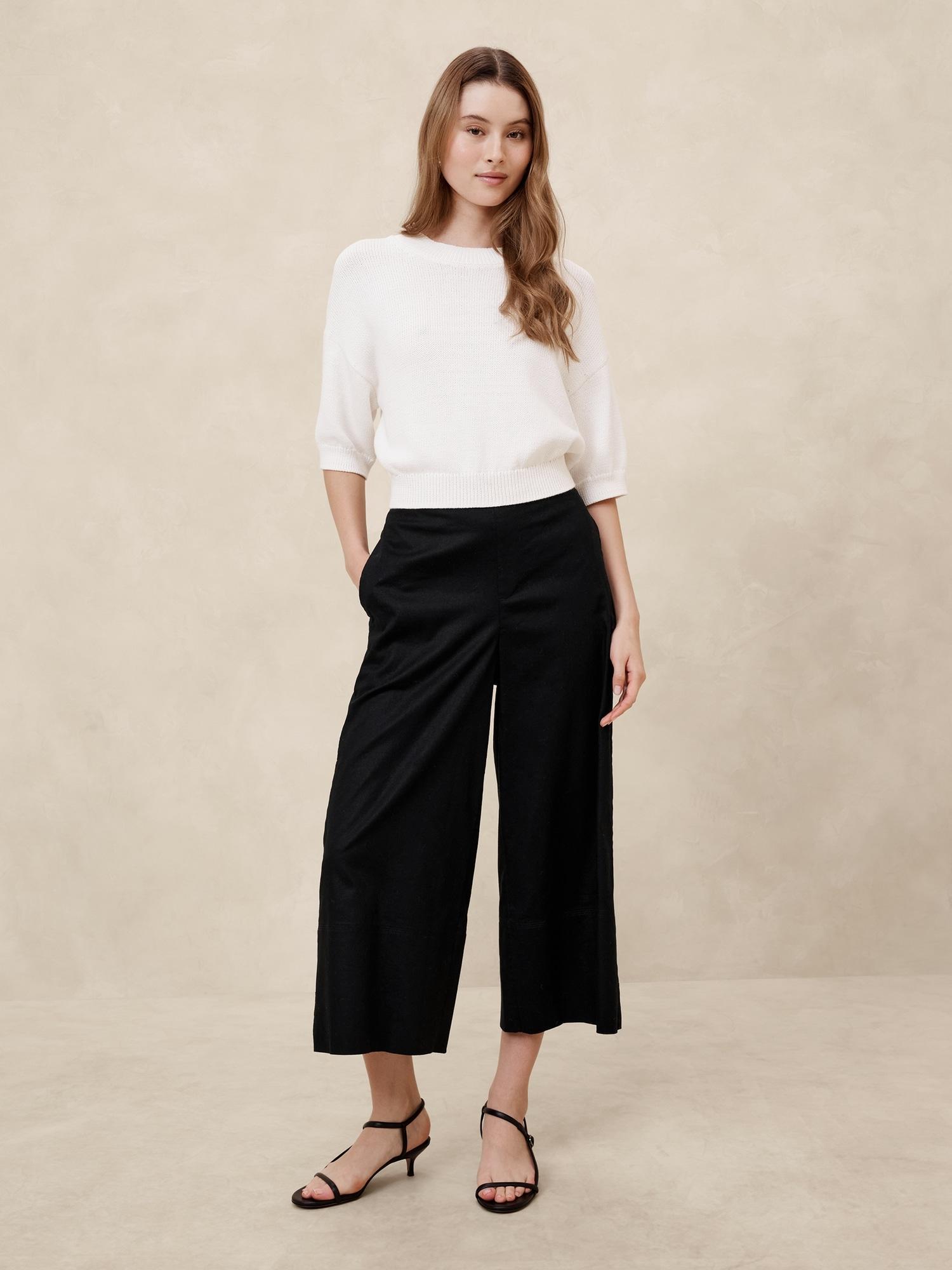 Wide-Leg Linen-Blend Cropped Pull-On Pant Product Image