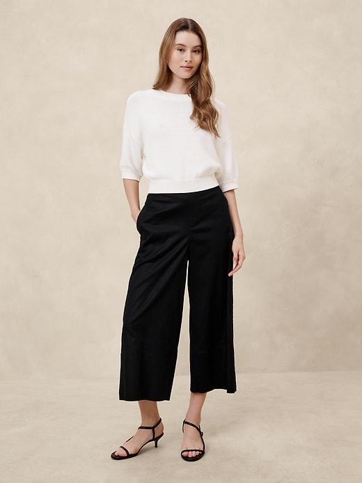 Wide-Leg Linen-Blend Cropped Pull-On Pant Product Image