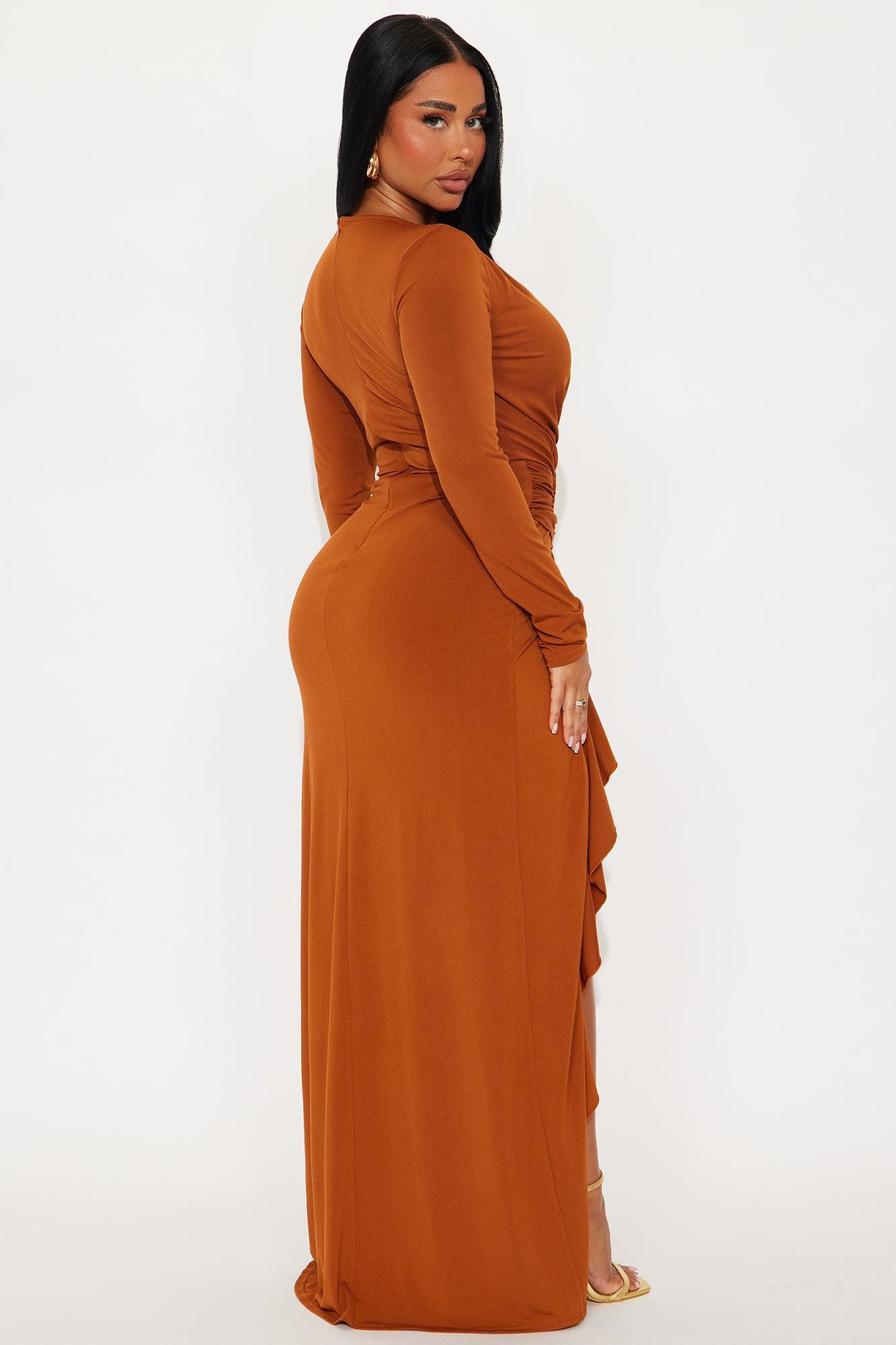 Layla Cut Out Long Sleeve Maxi Dress - Cognac Product Image