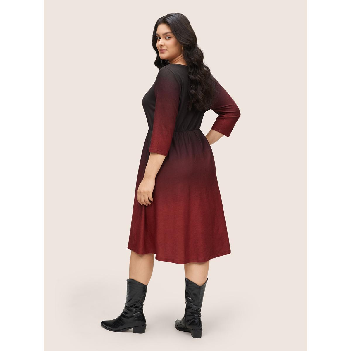 Plus Size Ombre Tie Dye Pocket Cut Out Dress Black Women Casual Non Notched collar Elbow-length sleeve Curvy Knee Dress BloomChic 30/6X Product Image