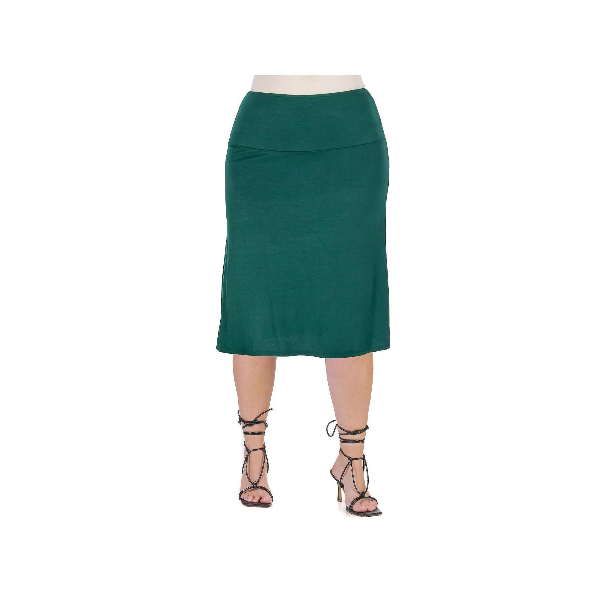 Plus Size 24seven Comfort Apparel Straight Midi Skirt, Women's, Size: 1XL, Hunter Product Image