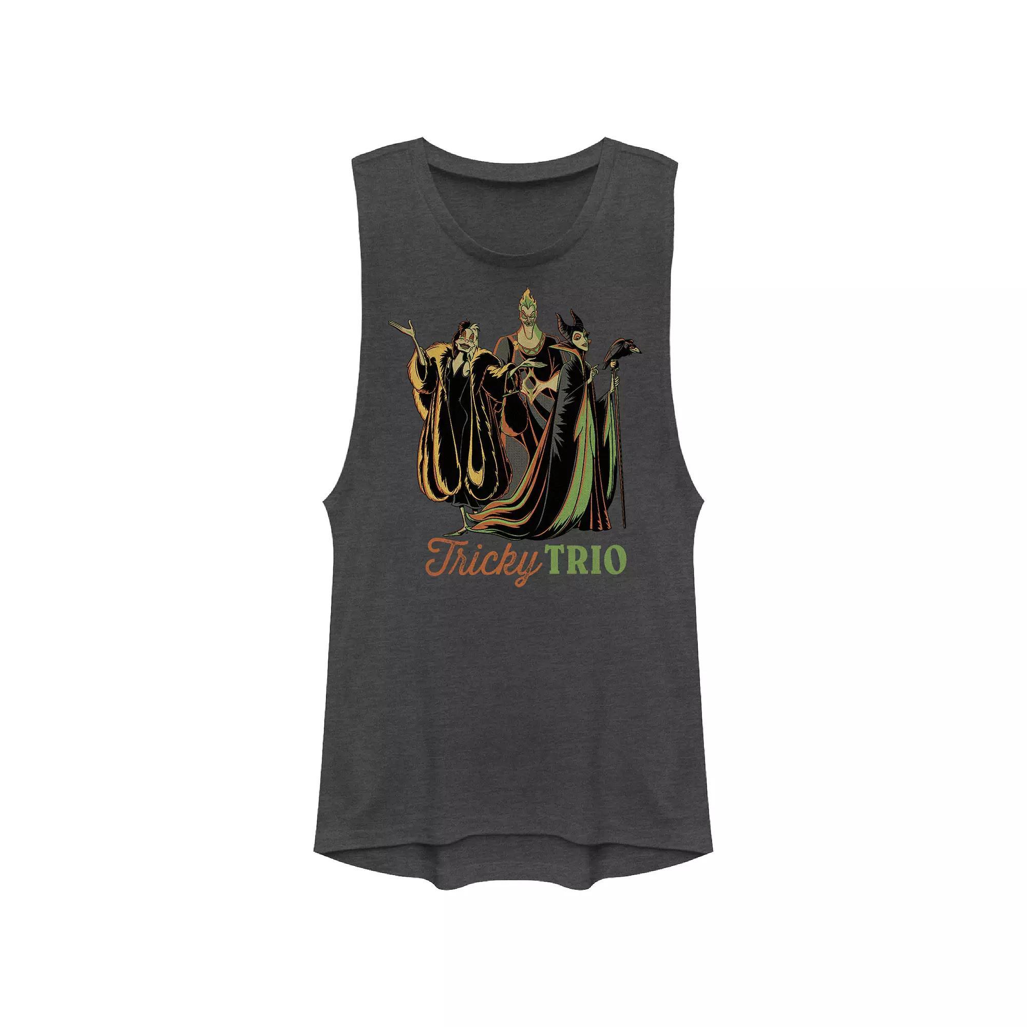 Disney Villains Tricky Trio Juniors' Graphic Tank Top, Girl's, Size: XS, Grey Product Image