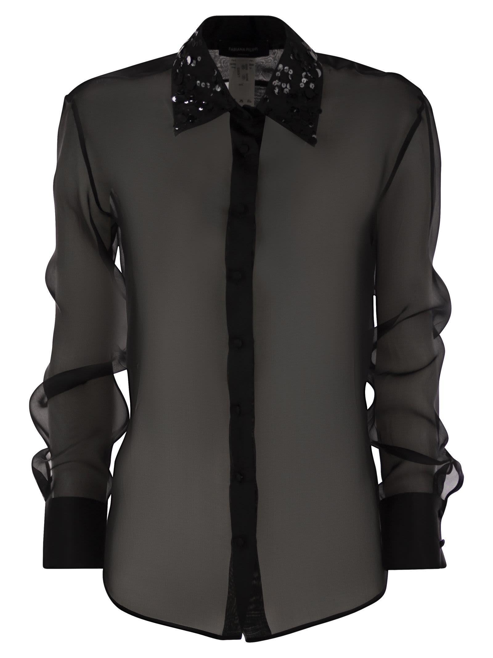 FABIANA FILIPPI Long Organza Shirt With Sequin Embroidery In Black Product Image