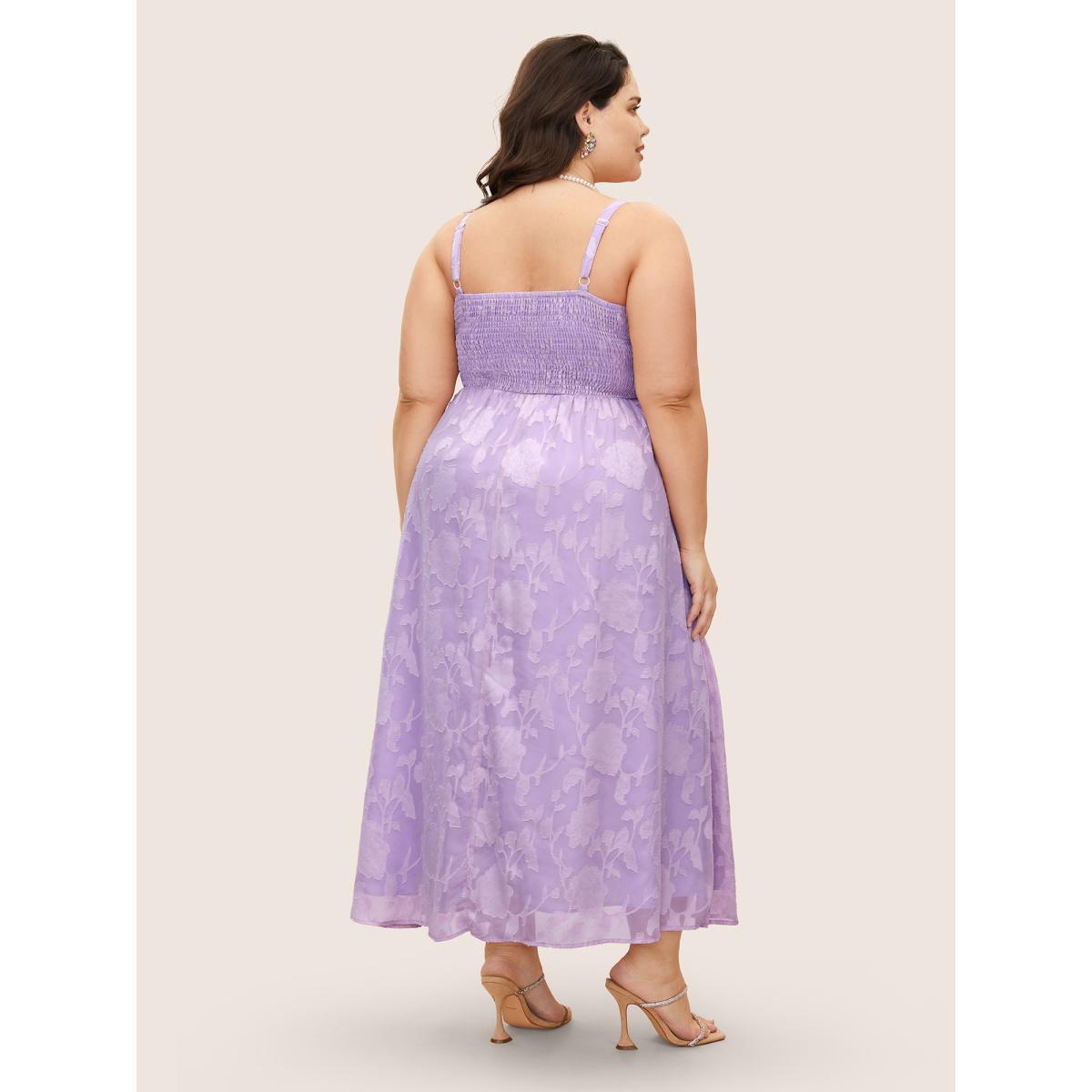 Plus Size Textured Shirred Split Front Cami Dress Lilac Women Formal Non Non Sleeveless Curvy Midi Dress BloomChic 22-24/3X Product Image