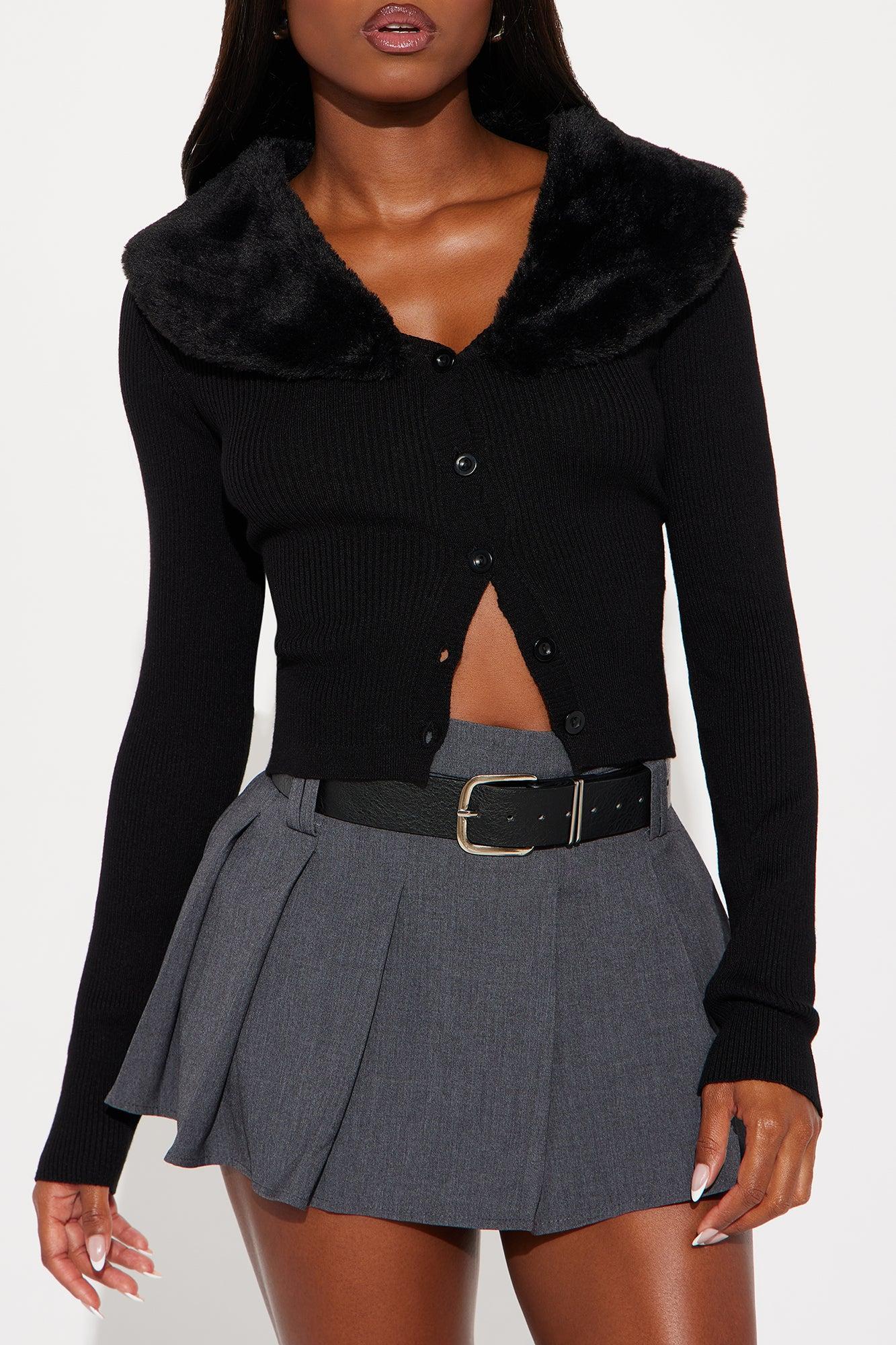 Aspen Chic Faux Fur Cardigan - Black Product Image