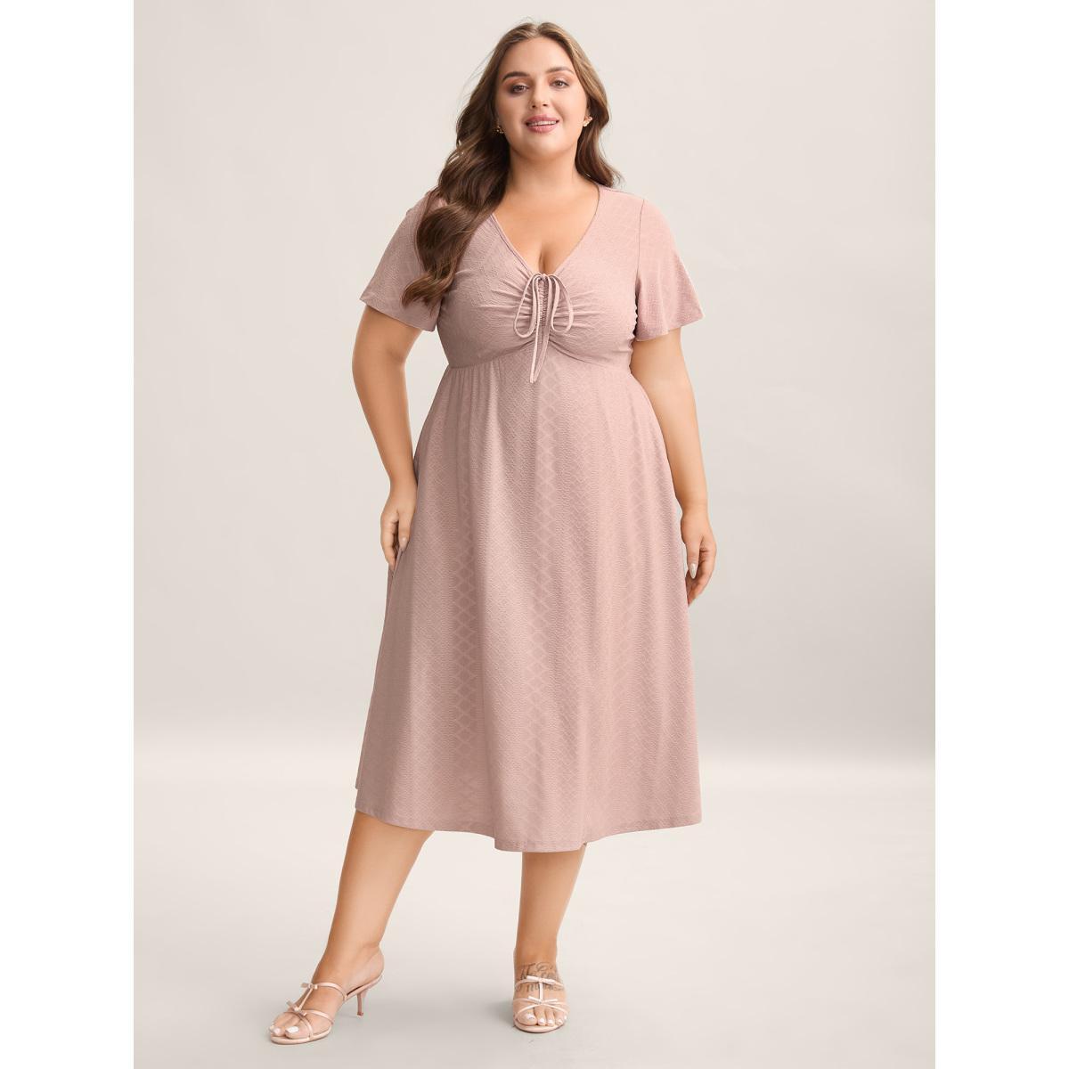 Plus Size Bust Defining Tie Textured Knit Midi Dress Dirtypink Women Elegant Texture Knit Dresses Bloomchic 10/M Product Image