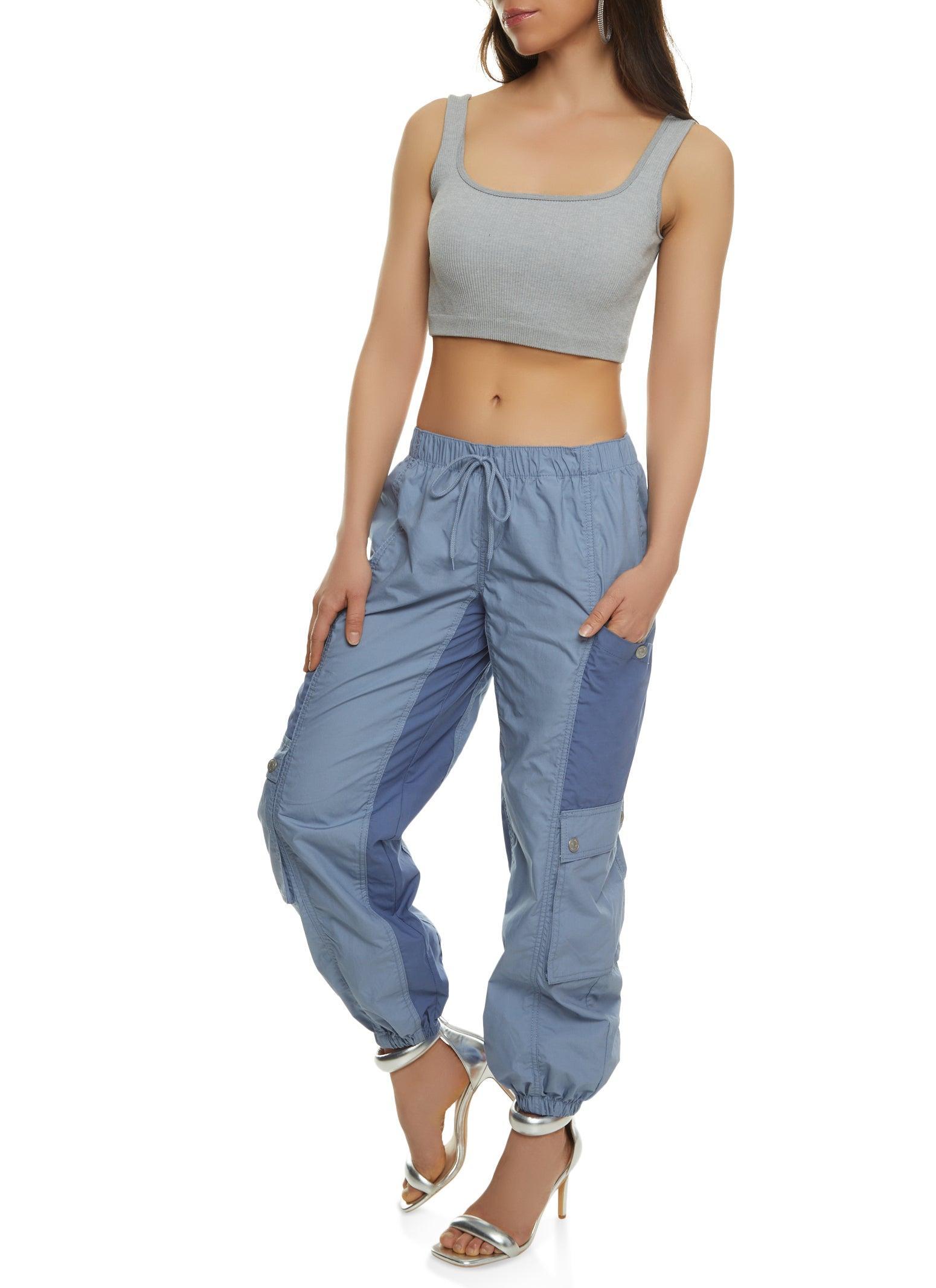 Womens Color Block Drawstring Cargo Joggers Product Image
