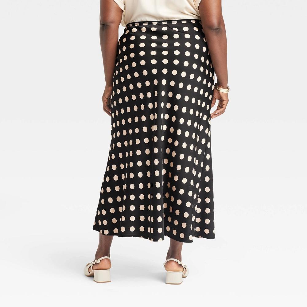 Womens Maxi Slip Skirt - A New Day Black/Cream Polka Dots 3X Product Image
