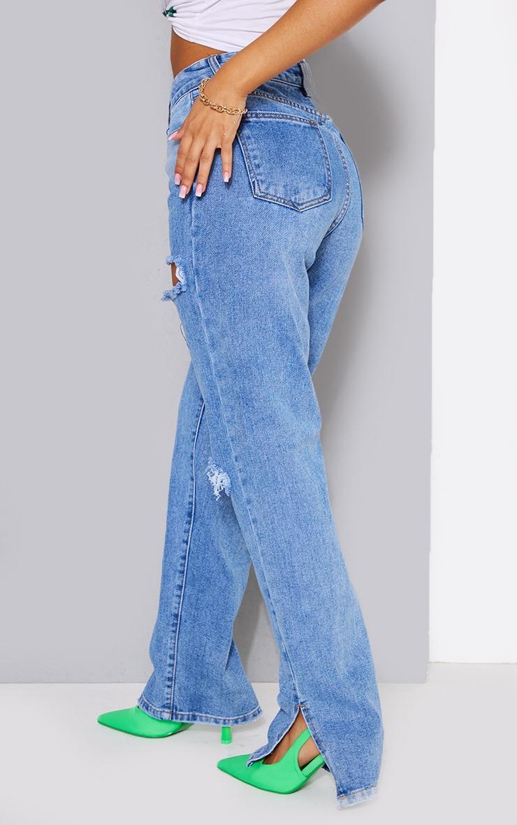 Petite Mid Blue Wash Ripped Split Hem Jeans Product Image